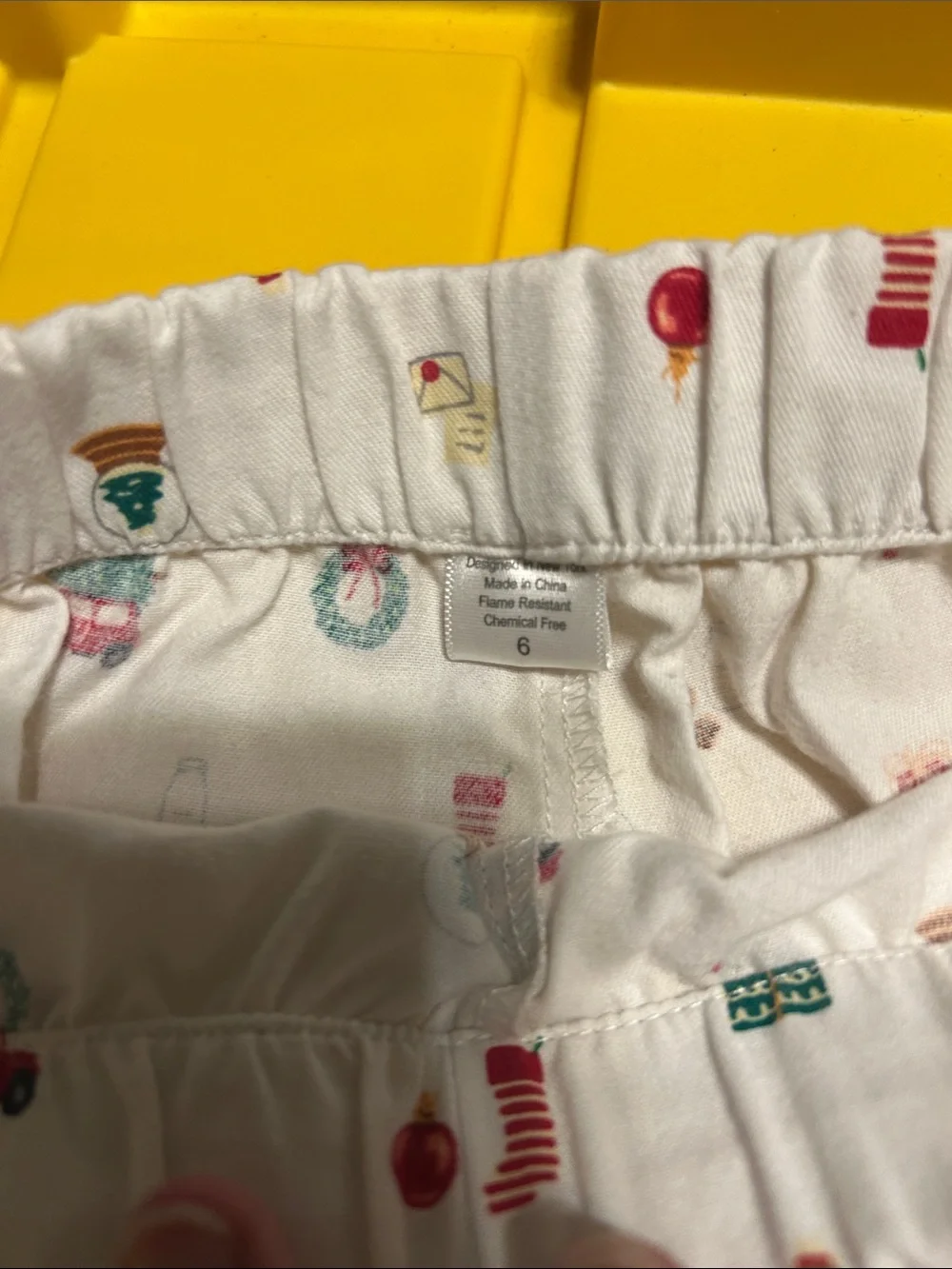 Petit Lem Cream Holiday Print Kids Pajama Set with Red Piping